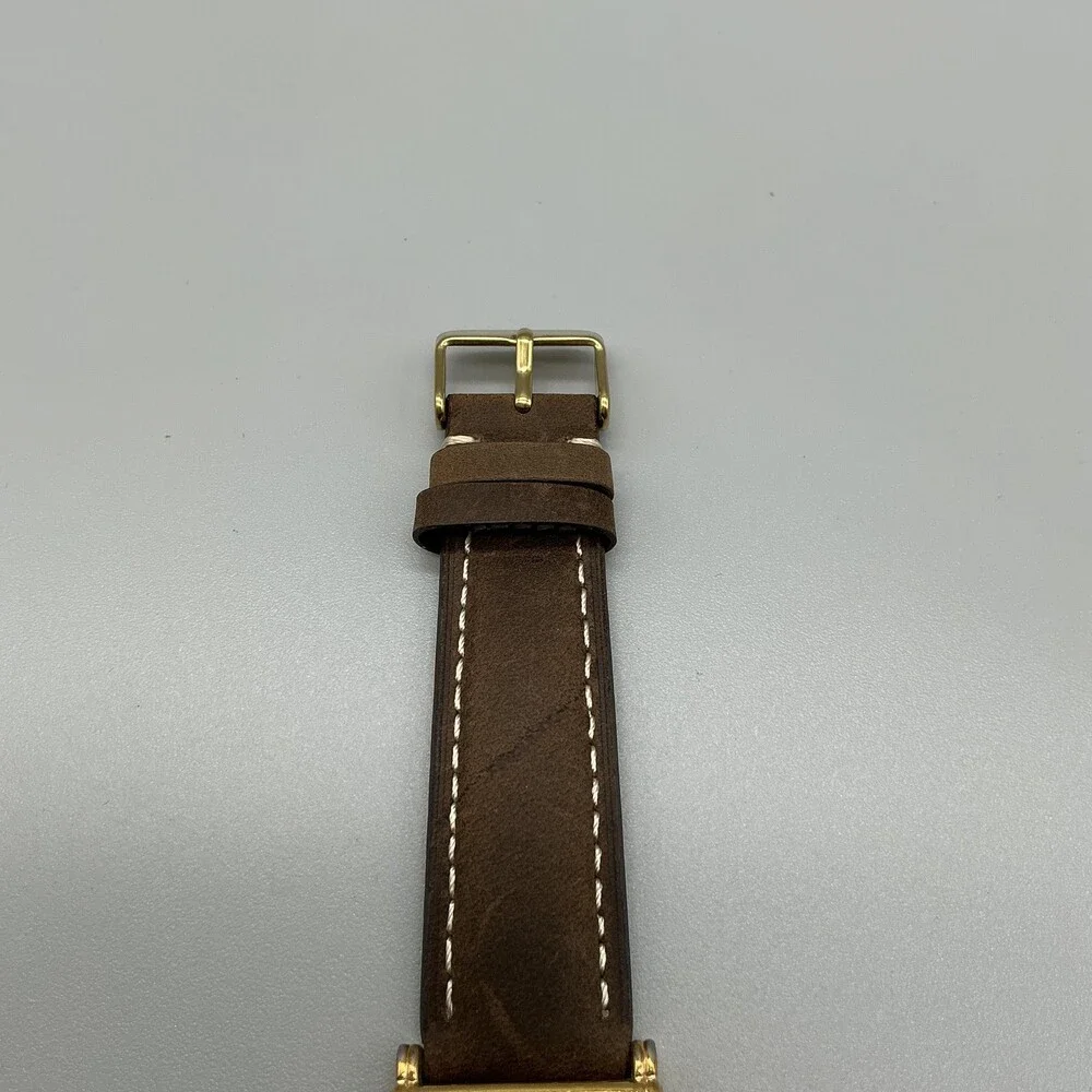 Jules Jurgensen 6741 Mens Watch 25mm Gold Tone Brown Leather New Battery